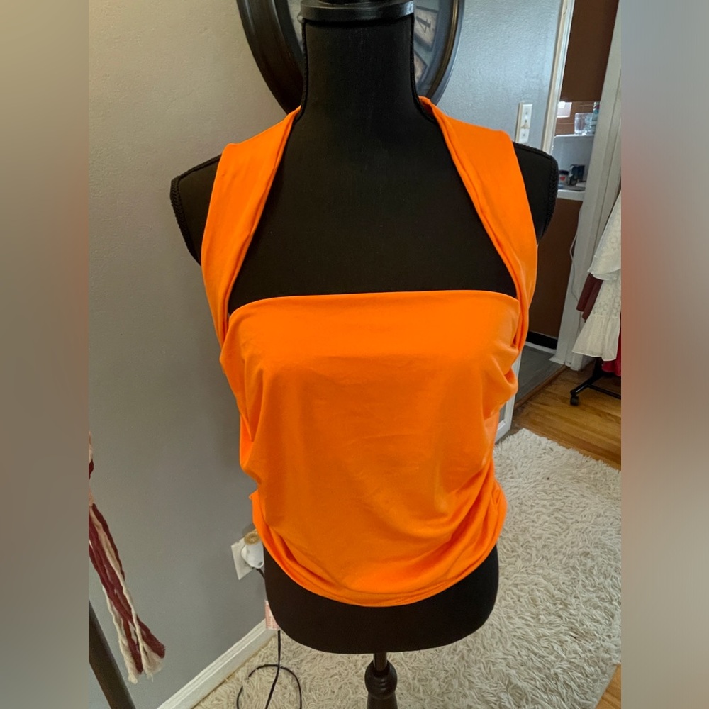 Orange gathered sides summer shirt